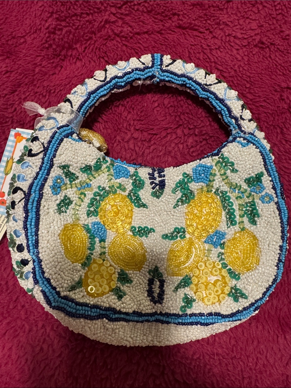 Beaded Lemon Motif Handbag in Yellow & White